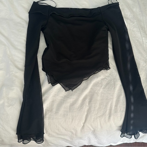 Motel Shenly Bardot Mesh Off Shoulder Top In Black - Picture 5 of 5